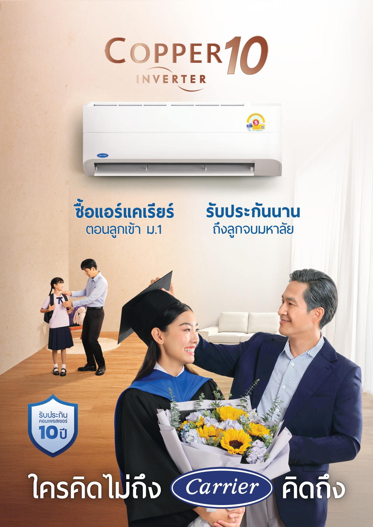แอร์ CARRIER รุ่น Copper10 (TVDA SERIES) รุ่นใหม่ล่าสุดปี2025 น้ำยาR32 รับประกันอะไหล่ 5 ปี คอมเพลสเซอร์ 10 ปี