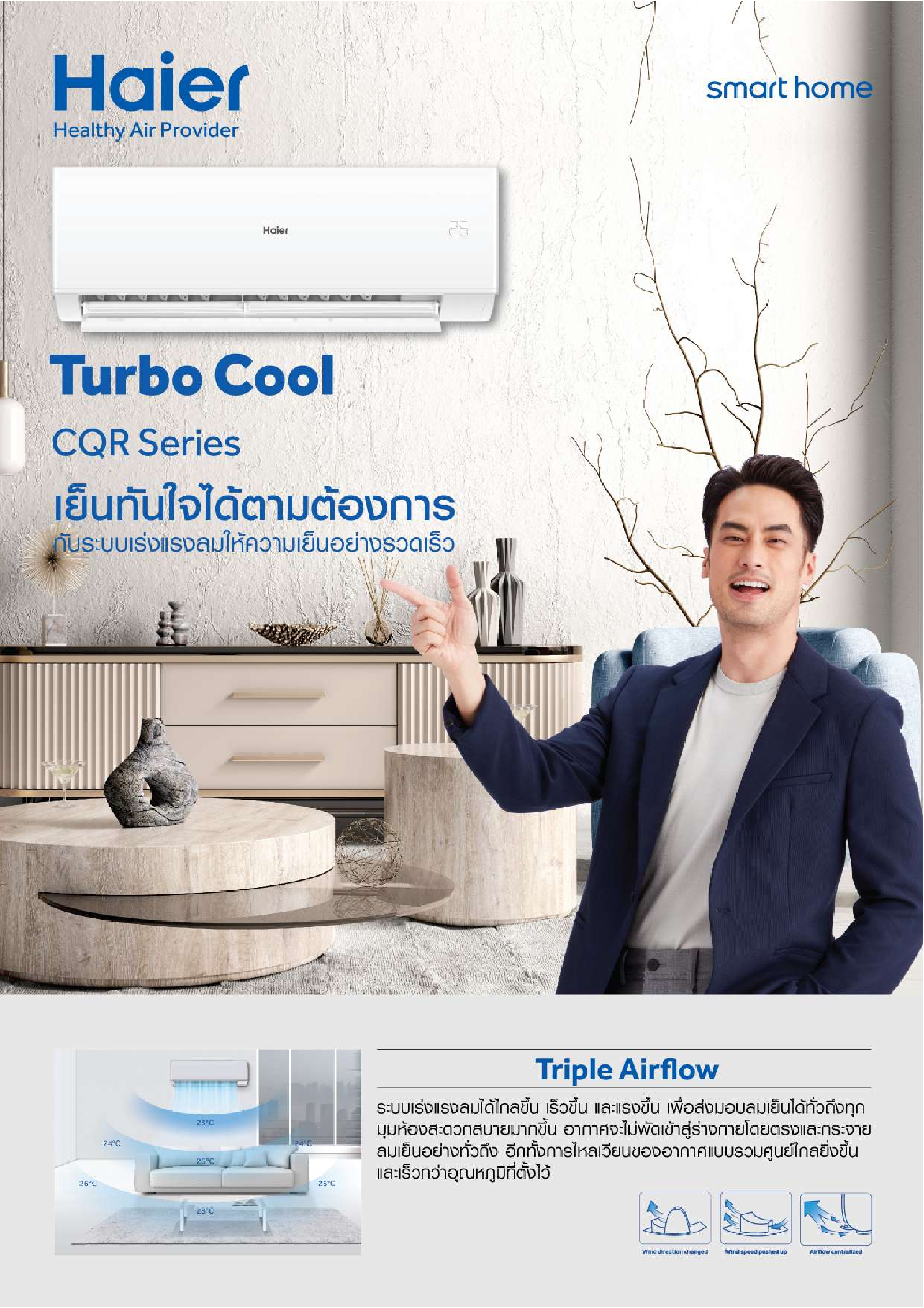 แอร์ Haier Turbo Cool (CQA) Serries แอร์รุ่นใหม่ล่าสุดปี2023 น้ำยาR32 รับประกันอะไหล่ 5 ปี คอมเพลสเซอร์ 5 ปี คอยล์ทองแดง เย็นทันใจได้ตามต้องการ ผ่อน 0% 6 เดือน มีค่าธรรมเนียม 3%