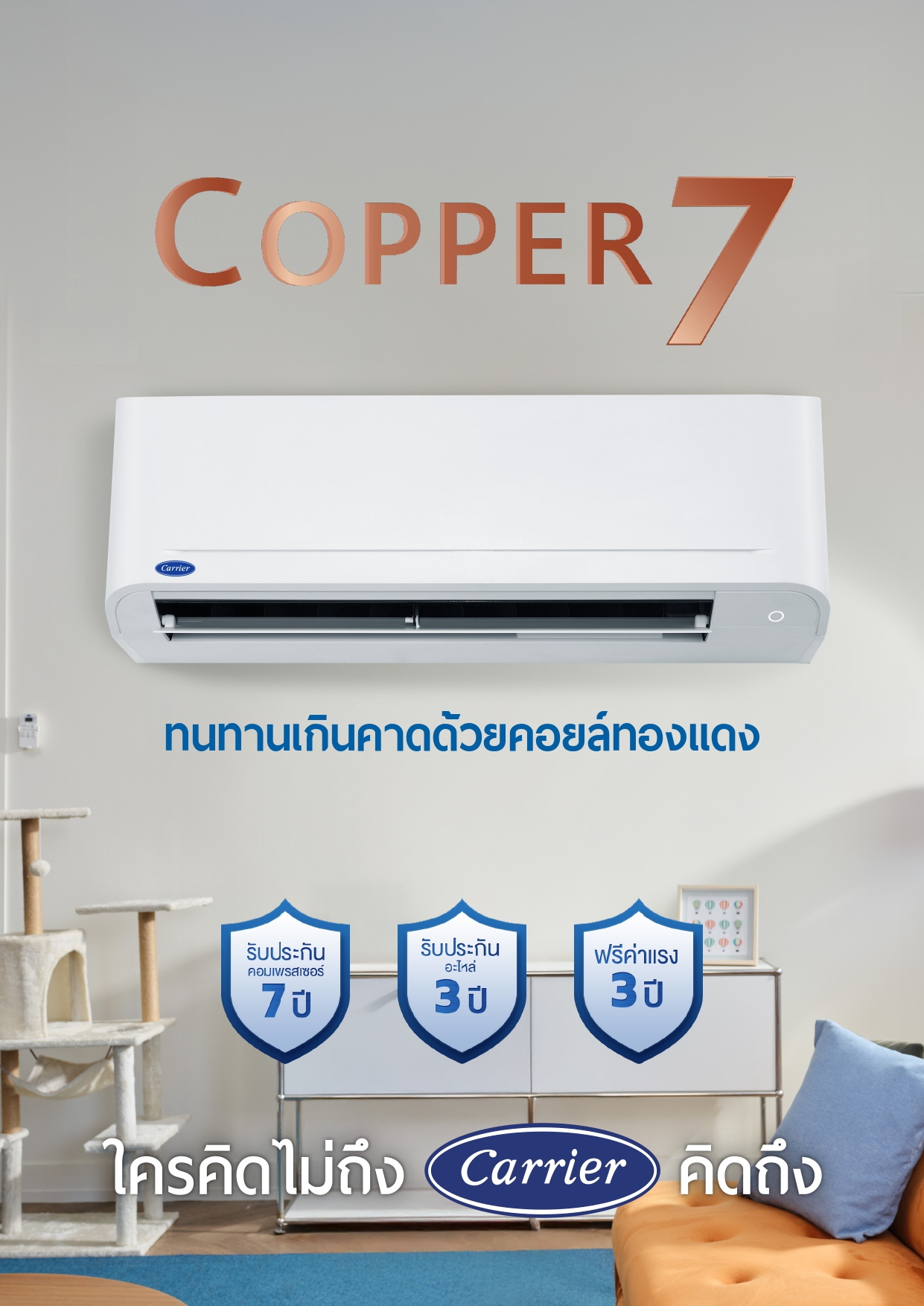 แอร์ CARRIER รุ่น Coper7 (TSAA SERIES) รุ่นใหม่ล่าสุดปี2025 น้ำยาR32 รับประกันอะไหล่ 3 ปี คอมเพลสเซอร์ 7 ปี